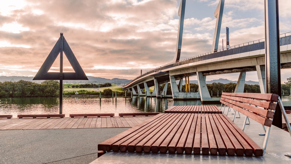 Hardwood bench beside the Hātea River, Whangārei