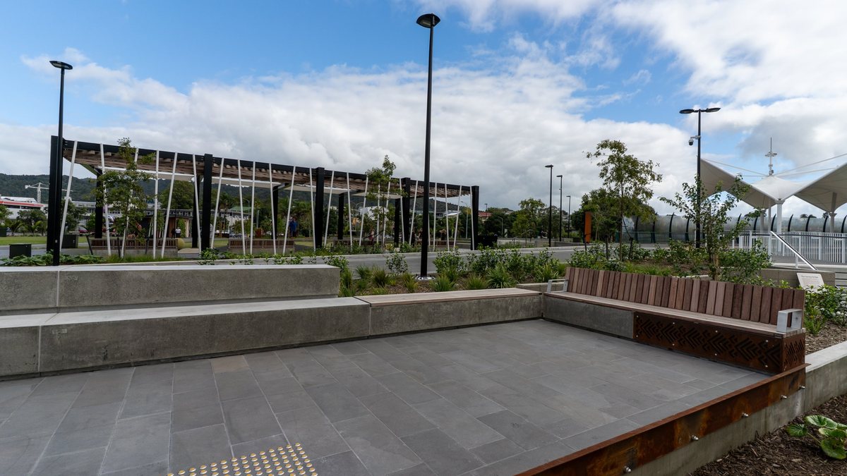 Pūtahi Park amphitheatre beside the Hātea River
