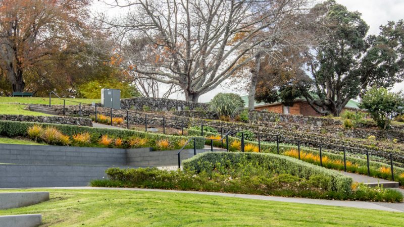Terraced paths, planting and handrails at Laurie Hall Park, Whangārei